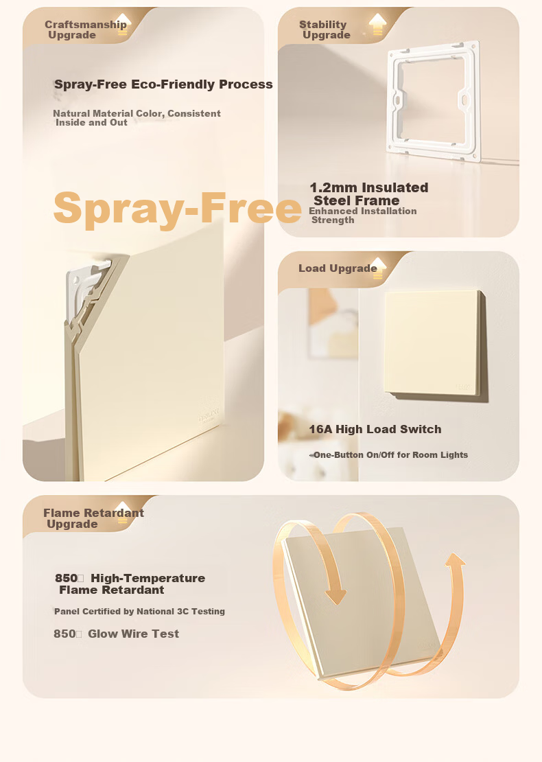 DELIXI Switch Socket CD295 Ultra-thin Matte Frosted Large Panel 86 Type Concealed Silver Osmanthus Yellow Angled Five-hole 10 Pack 7