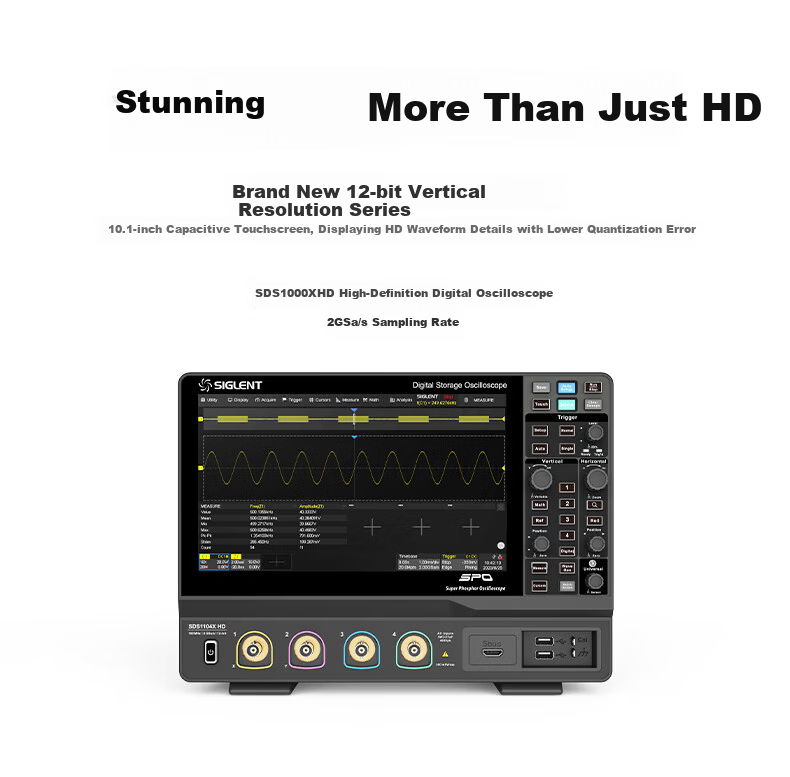 SIGLENT SDS1204X HD 12-bit High Definition Oscilloscope 200MHz Bandwidth 4 Channels 2GSa/s Sampling 2