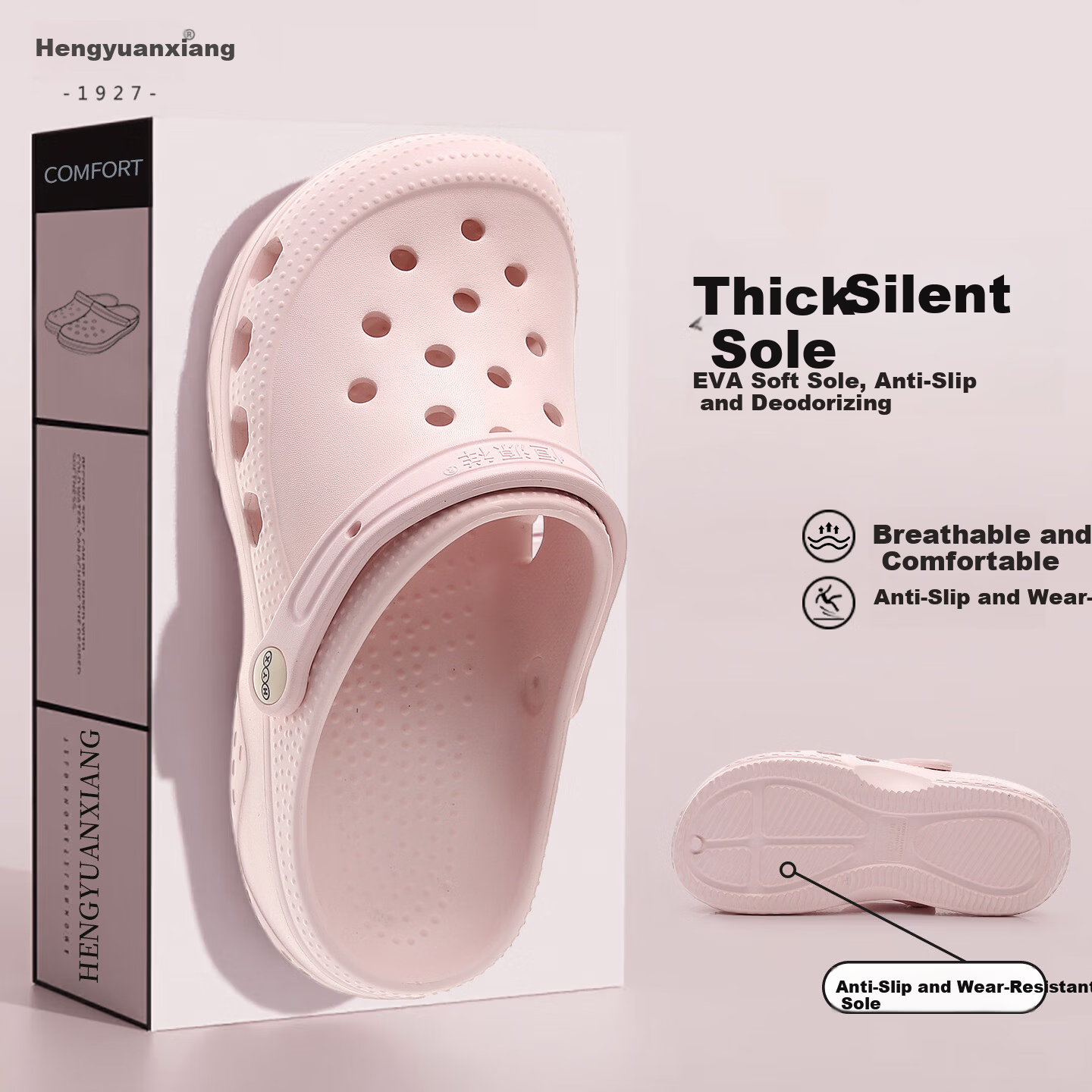 Hengyuanxiang Women's Outdoor Hole Shoes Beach Sandals Summer Thick Sole Height Increasing Non-Slip Slippers Pink Size 35-36