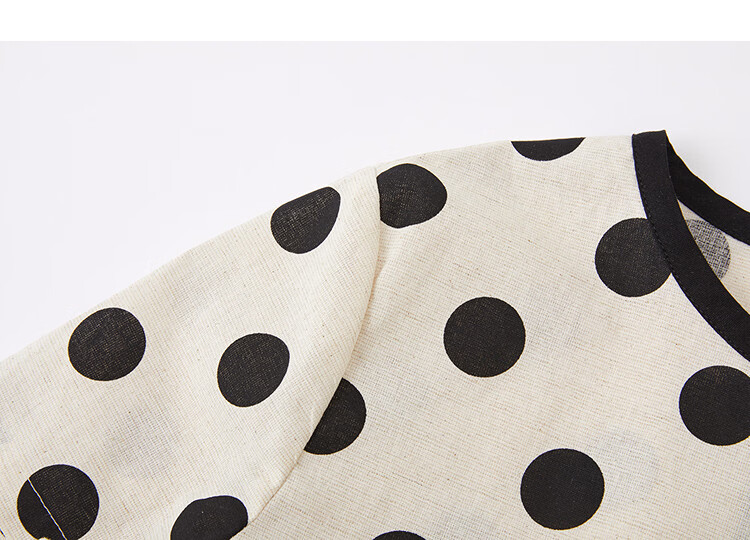 Demana [Linen Cotton Blend] Summer Vintage Urban Colorblock Crew Neck Polka Dot Print Loose Slimming T-Shirt for Women Premium 13