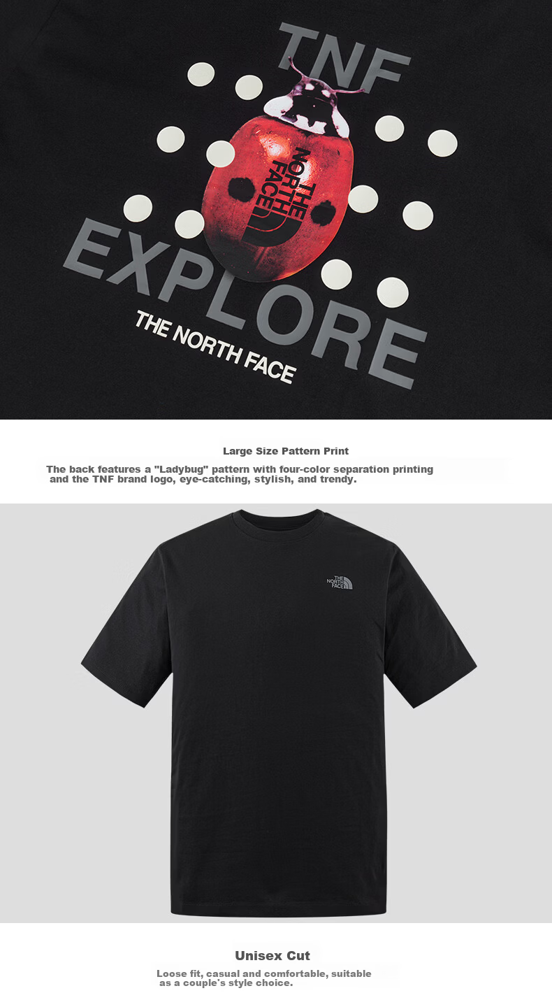 The North Face Unisex Short Sleeve T-Shirt Pure Cotton Sports Breathable Outdoor Summer New 8DBZ Cosmic Black/JK3 XS 3