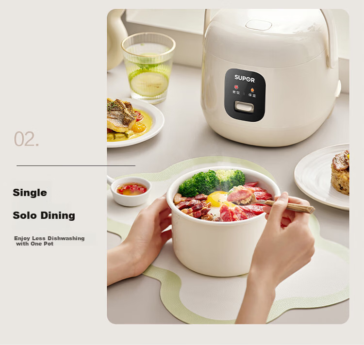 SUPOR Rice Cooker 1-2 People 1.6L Large Capacity Titanium Ceramic Non-Stick Inner Pot Mini Smart Multifunctional Micro Pressure Rice Cooker One-Key Keep Warm Quick Cook F16R1091 8