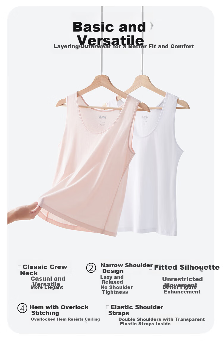 Yiershuang 60s Long Staple Cotton 100% Pure Cotton Women's Vest Round Neck Stretch Narrow Shoulder Base Shirt Female 4