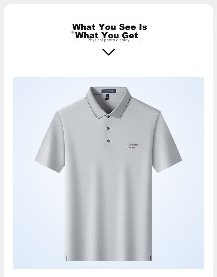 MONTAGUT Short-Sleeve Polo Shirt for Men, Summer Solid Color Mercerized Cotton Breathable Linen Wrinkle-Resistant Business T-Shirt, Light Gray L/50 6