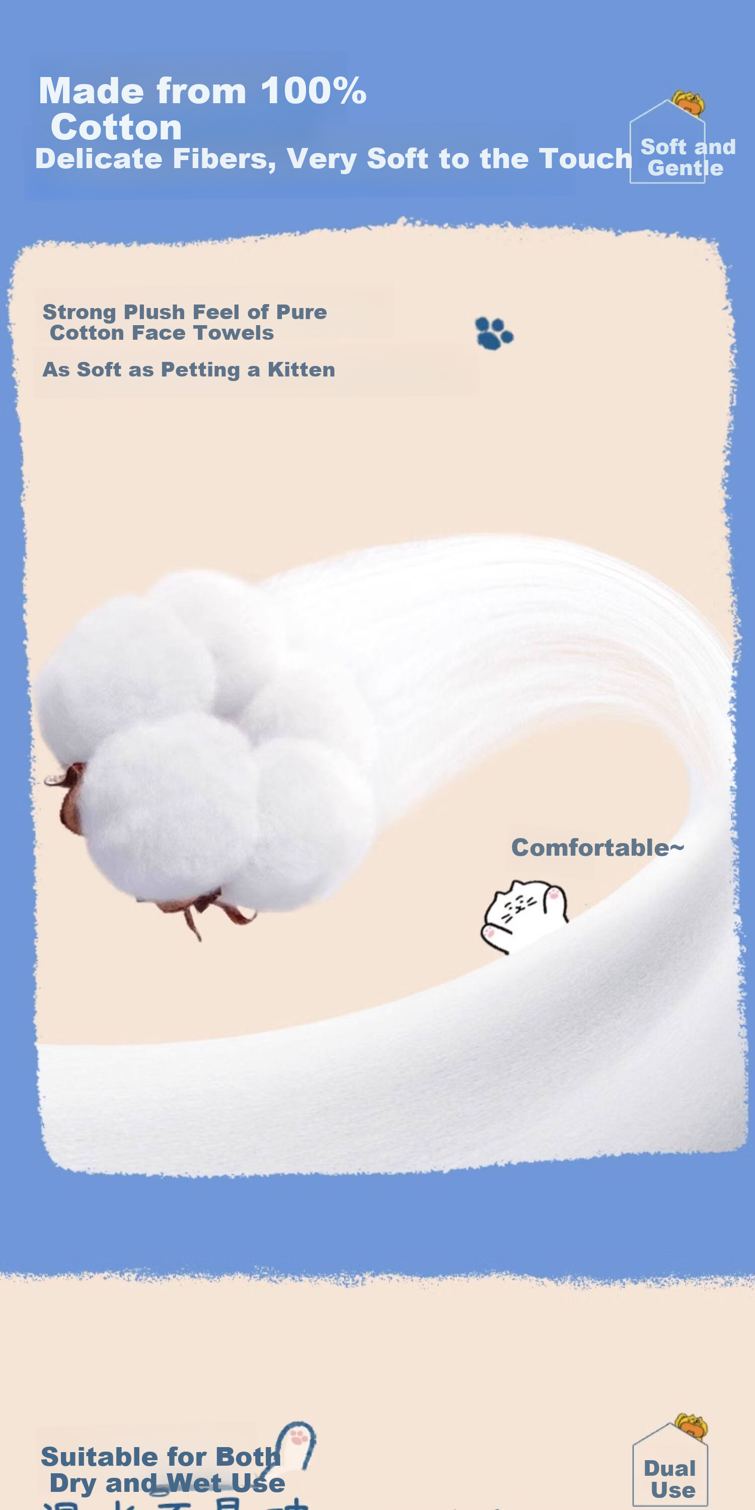 AMORTALS 【MATSUGODA Collaboration】Cotton Facial Cleansing Towels Disposable Soft Cotton Face Wipes 70 Sheets*1 Pack 7