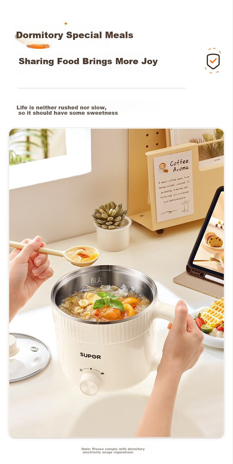 SUPOR Stainless Steel Electric Cooking Pot 0-Coating Small Electric Steamer Multi-Functional Household Dormitory Instant Noodle Mini Hot Pot with Steaming Rack Small Stewing Pot Integrated Steaming an 8