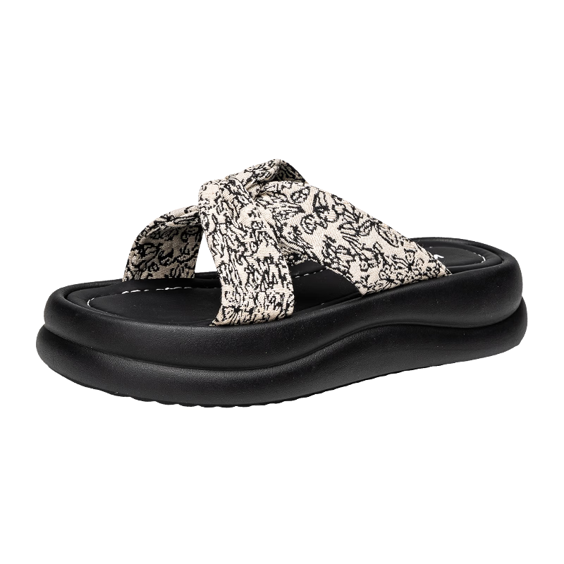 Warrior Thick Sole Women's Summer Slippers Soft Sole Chic Beach Sandals for Women Beige Black Size 37