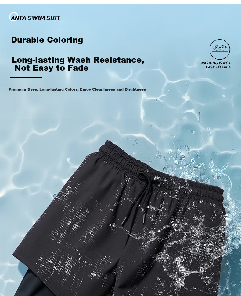 ANTA Men's Double-Layer Quick-Dry Beach Swim Trunks, Professional Five-Point Swimming Shorts, 2026 New Model 7