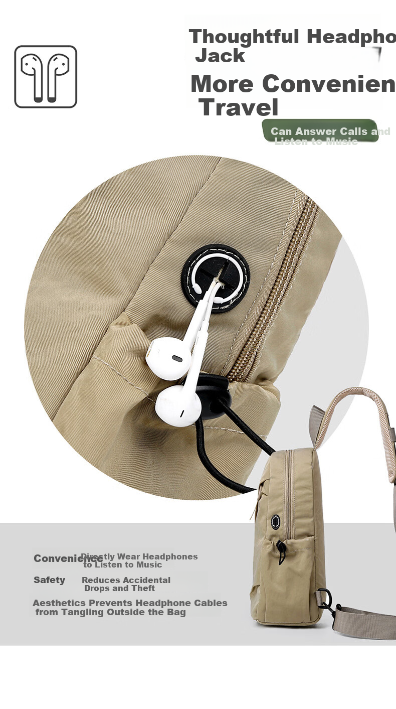 JEVI Men's Chest Bag Casual Water-Resistant Oxford Cloth Crossbody Shoulder Bag Korean Style Trendy Front Chest Bag 12