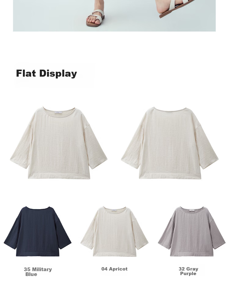 Giordano 2026 Summer New Textured Loose Casual Boat Neck Three-Quarter Sleeve Linen Shirt for Women 13346233 20