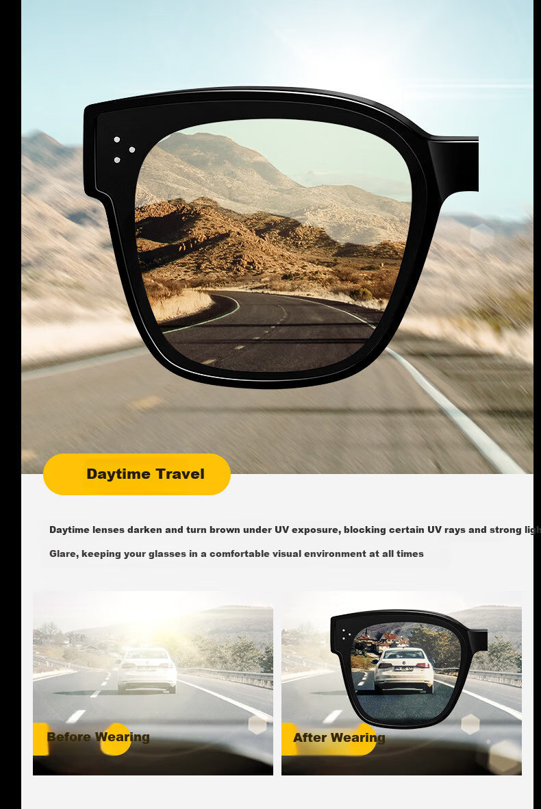 CAPONI Night Vision Driving Sunglasses Clip-On Unisex Photochromic Polarized Sunglasses Clip for Day and Night Use with Prescription Glasses 13