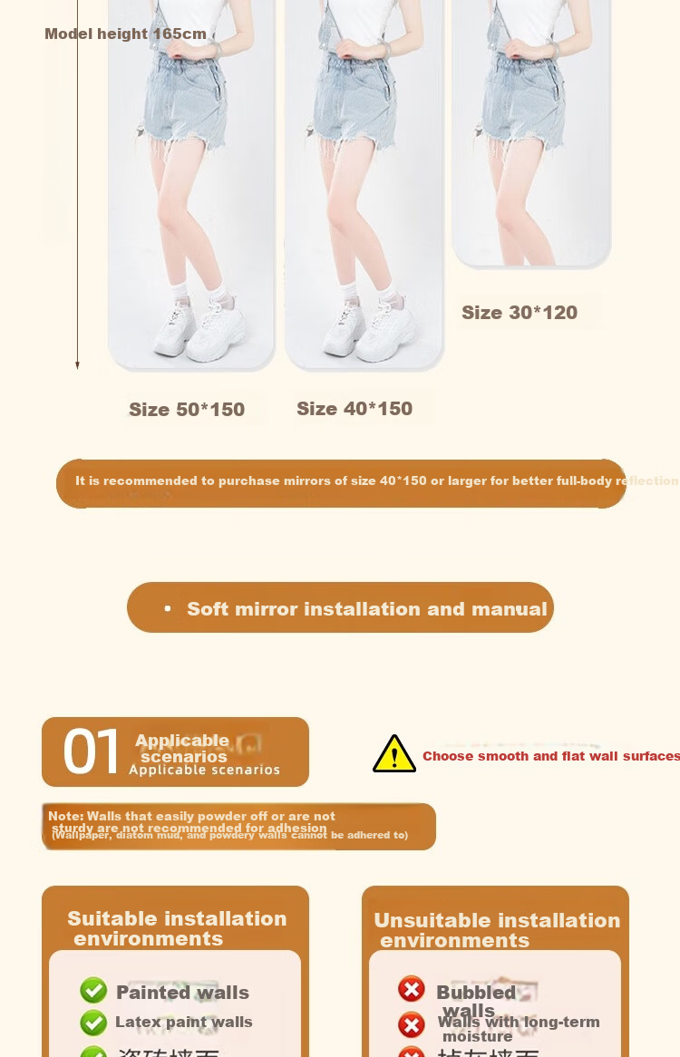 Anerya Soft Wall-Mounted Self-Adhesive Full-Length Acrylic Mirror Sticker Home HD Dressing Mirror Dormitory Try-On Mirror 13