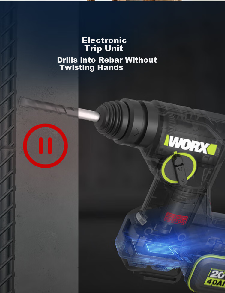WORX 20V Dust Collection Lithium Battery Hammer Drill WU384T.9 (Bare Tool) Cordless Impact Drill Concrete Electric Tool 10