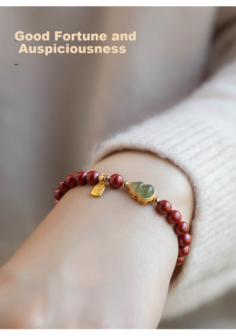 Li Juming 2026 Year of the Horse Cinnabar Bracelet Amulet Hetian Jade Safety Gourd Purple Gold Sand Women's New Year Gift 8
