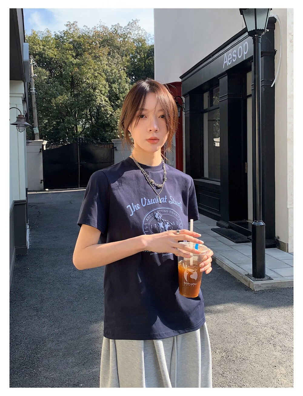 ICH MODE "Puppy Travelogue" Korean Retro College Style Chic Shoulder Short Sleeve T-Shirt Women Casual Top White M 11