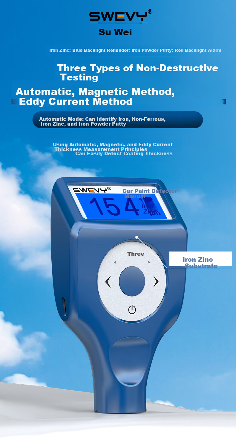 Suwei Coating Film Thickness Gauge High-Precision Coating Thickness Meter Used Car Specialized Thickness Tester SW3000 7