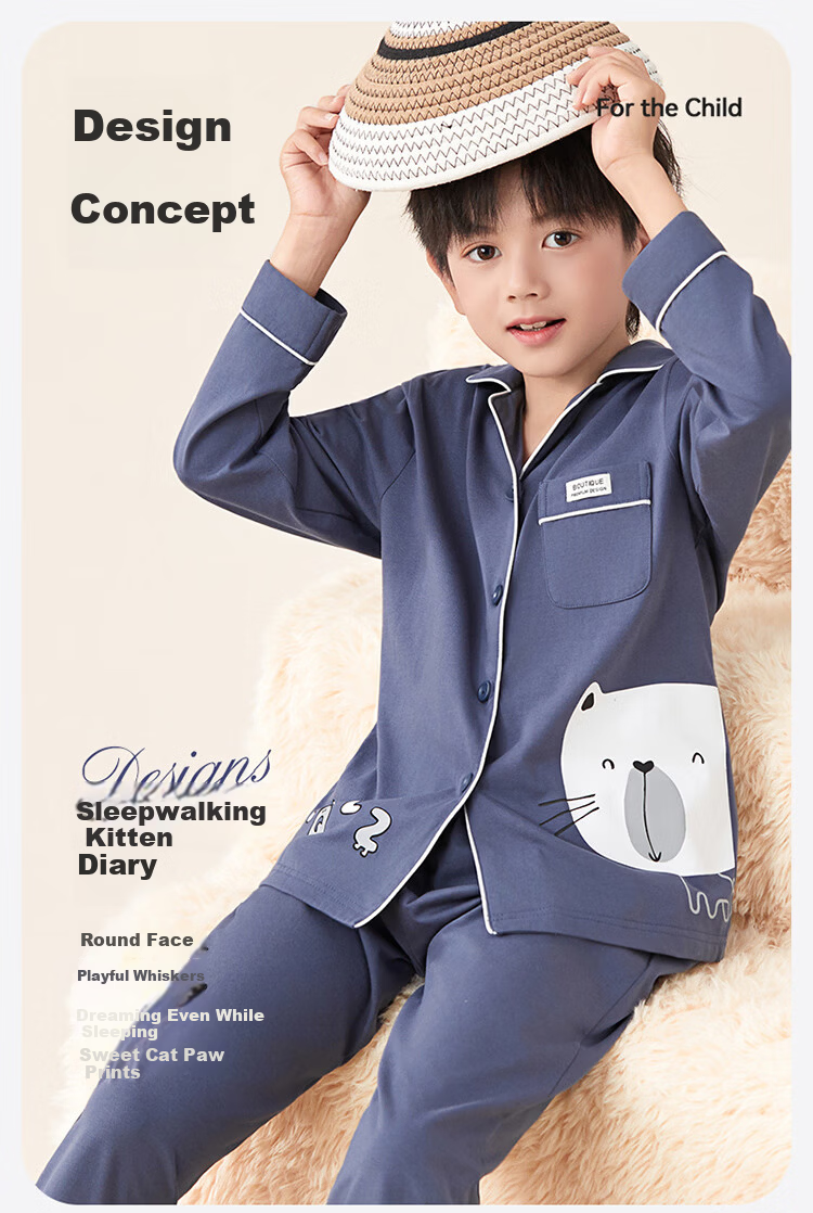 Hodo Boys' Spring Summer Pure Cotton Antibacterial Long Sleeve Pajama Set Cute Cartoon Children's Cotton Homewear for Kids 2