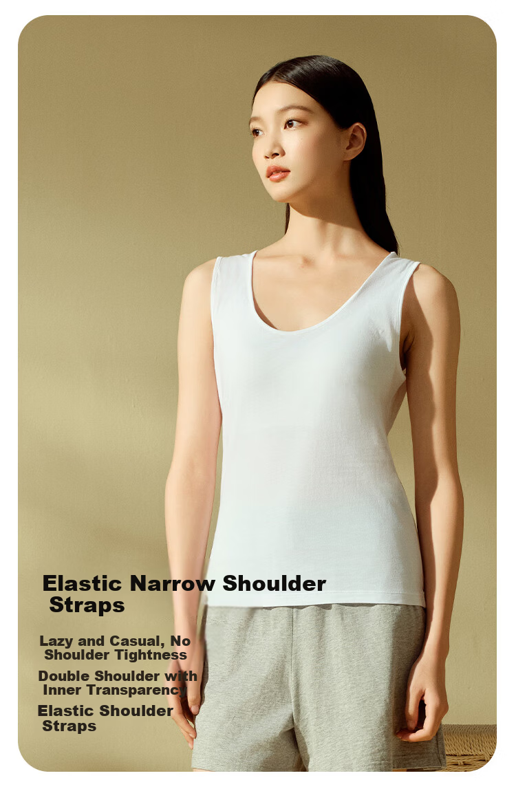 Yiershuang 60s Long Staple Cotton 100% Pure Cotton Women's Vest Round Neck Stretch Narrow Shoulder Base Shirt Female 8