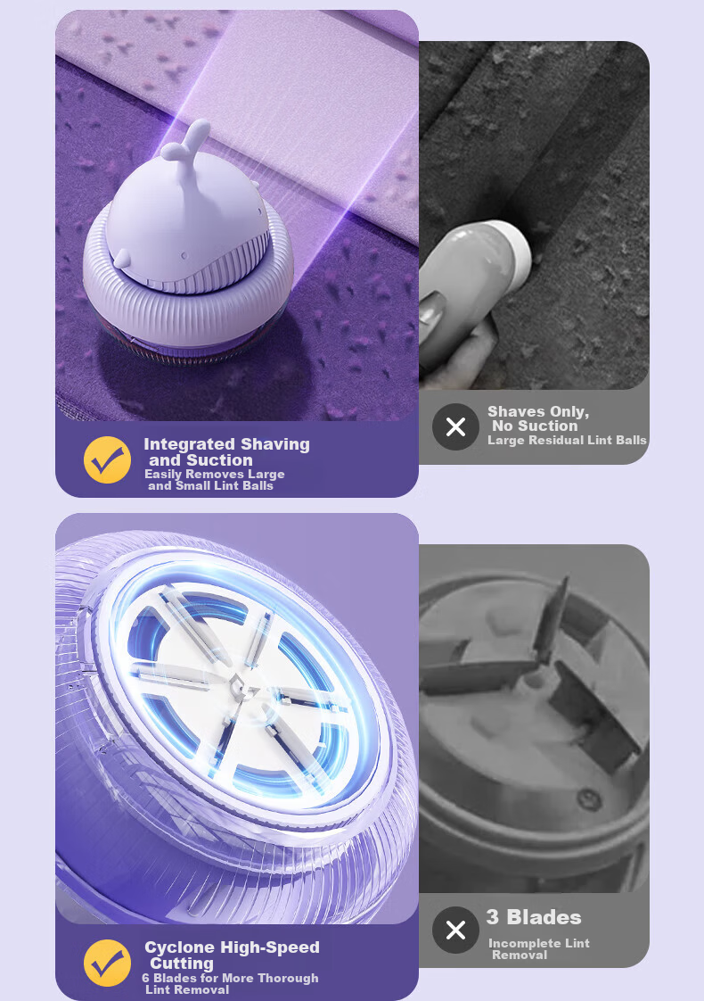 AUX Fabric Shaver Lint Remover Hairball Trimmer Clothes Defuzzer Purple Standard Edition [Gentle on Clothes] 7