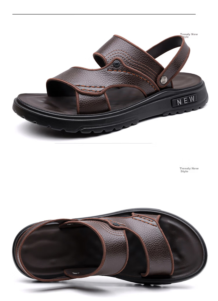 Woodpecker Men's Sandals 2026 New Genuine Leather Thick Sole Beach Shoes Summer Outdoor Non-Slip Wear-Resistant Dual-Purpose Slippers Driving 24