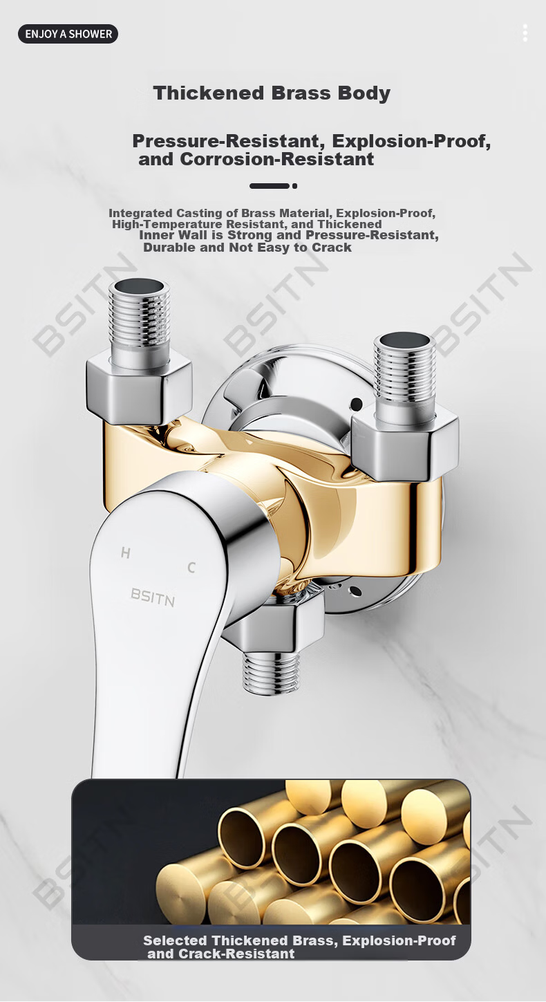 BSITN Simple Surface-Mounted Shower Set Small Apartment Copper Mixing Valve Shower Head Hose Bracket Complete Set Without Top Spray H024 4