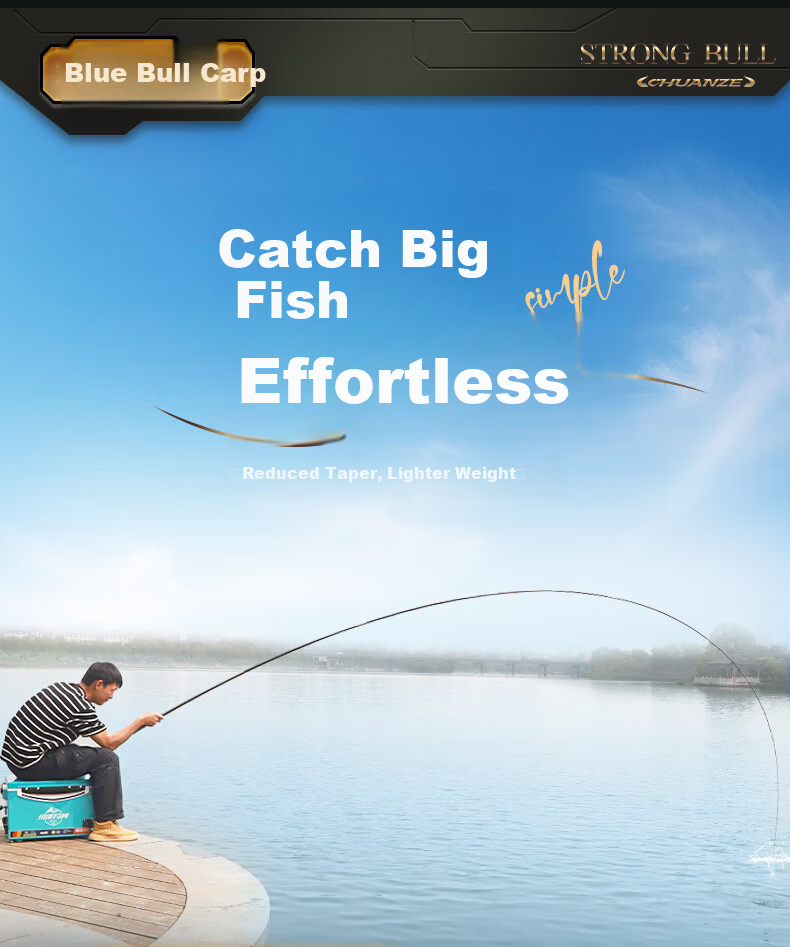 Chuanzé Man Niu Carp and Bighead Fishing Rod Lightweight Large Fish Rod Top Ten Brand Carbon Fiber Fishing Rod Green Grass Rod 7.5m 6