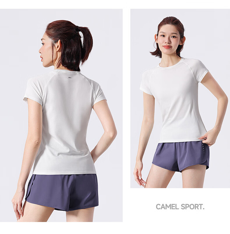 CAMEL Quick-Dry Sports T-Shirt Women Breathable Running Training Short Sleeve Top Y26BK1L3018 Jade White L 17