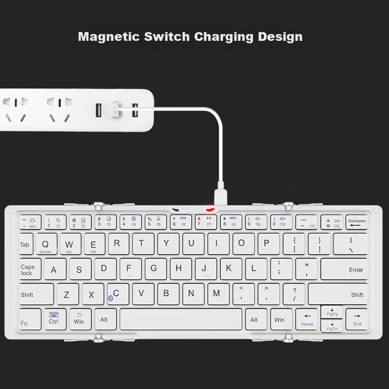 B.O.W Hangshi HB066 Wireless Ultra-thin Foldable Bluetooth Charging Keyboard for iPad Apple Huawei Xiaomi Tablets Laptops Portable Mini Keyboard White