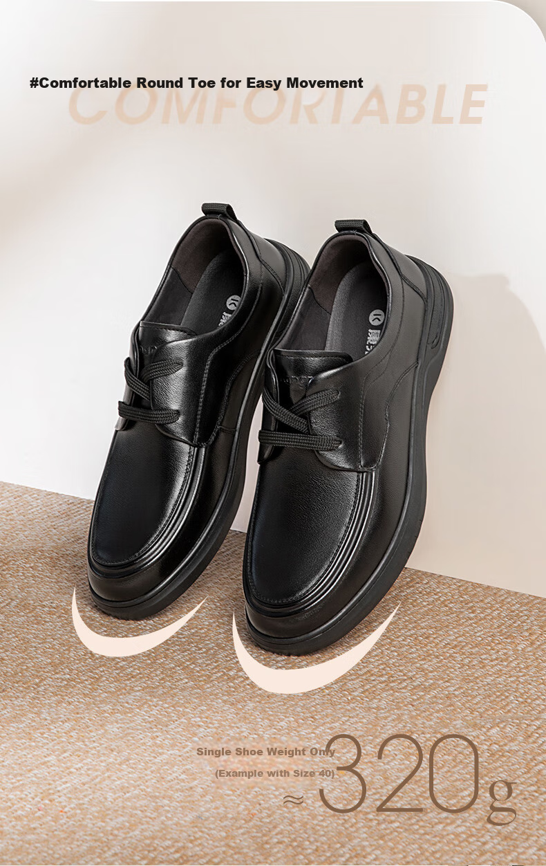 Connai Business Casual Leather Shoes Men's Office Commuter Cowhide Breathable Low-top Black Size 42 3