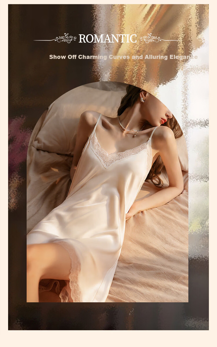 Miiow Women's Ice Silk Luxury Sexy Lace Pure Desire Style Spring Summer New Ice Snow Silk Camisole Nightdress 9