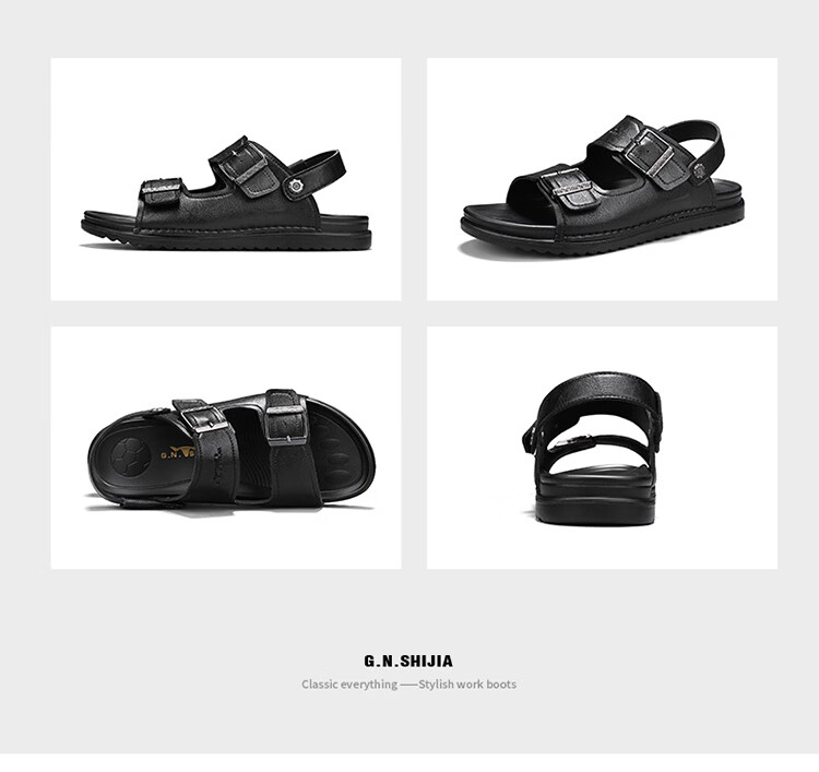 Bull Family Men's Leather Sandals Summer New Casual Outdoor Breathable Beach Shoes Men's Sports Driving Dual-Purpose Slippers 25