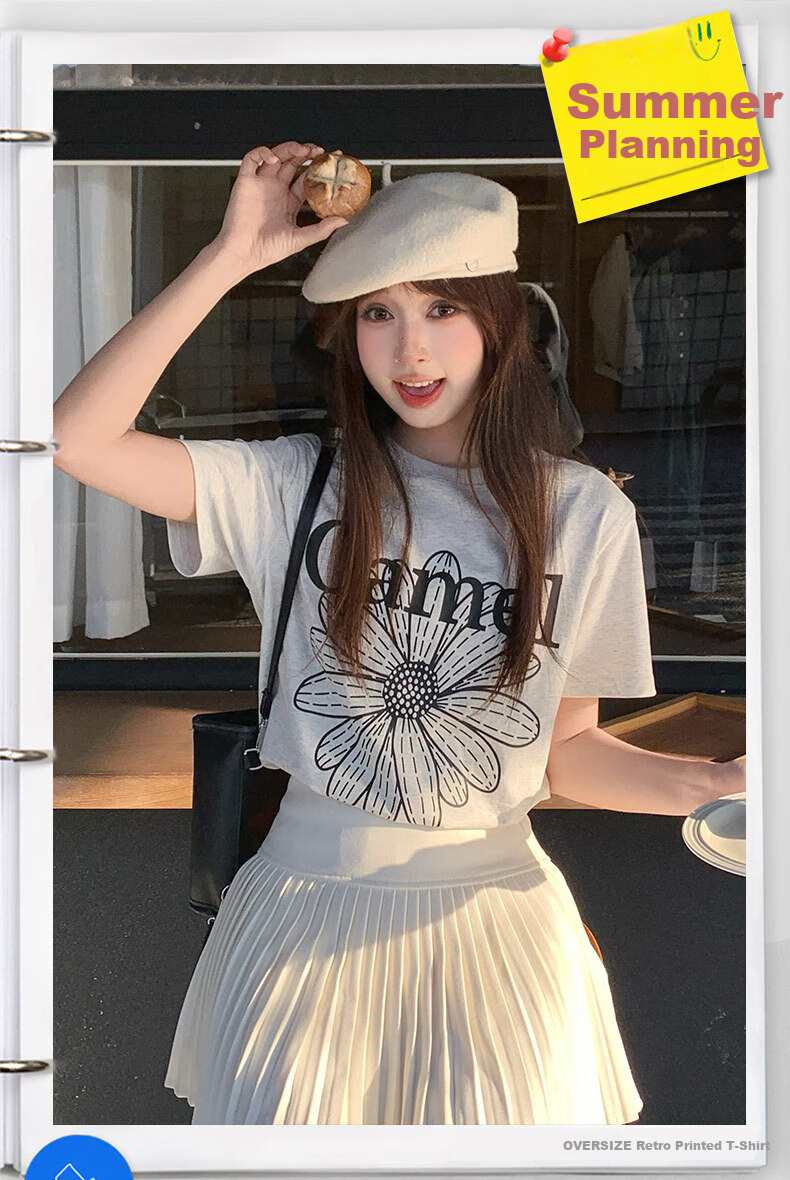 CAMEL Ice Skin T-Shirt Little Daisy Short Sleeve Cotton Loose Casual Top C36BAXLN023A Warm White XL 4