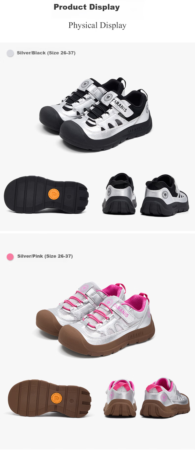 TARANIS Kids Spring Non-Slip Boys Sports Shoes Durable Girls Outdoor Hiking Shoes White/Black Size 29 11