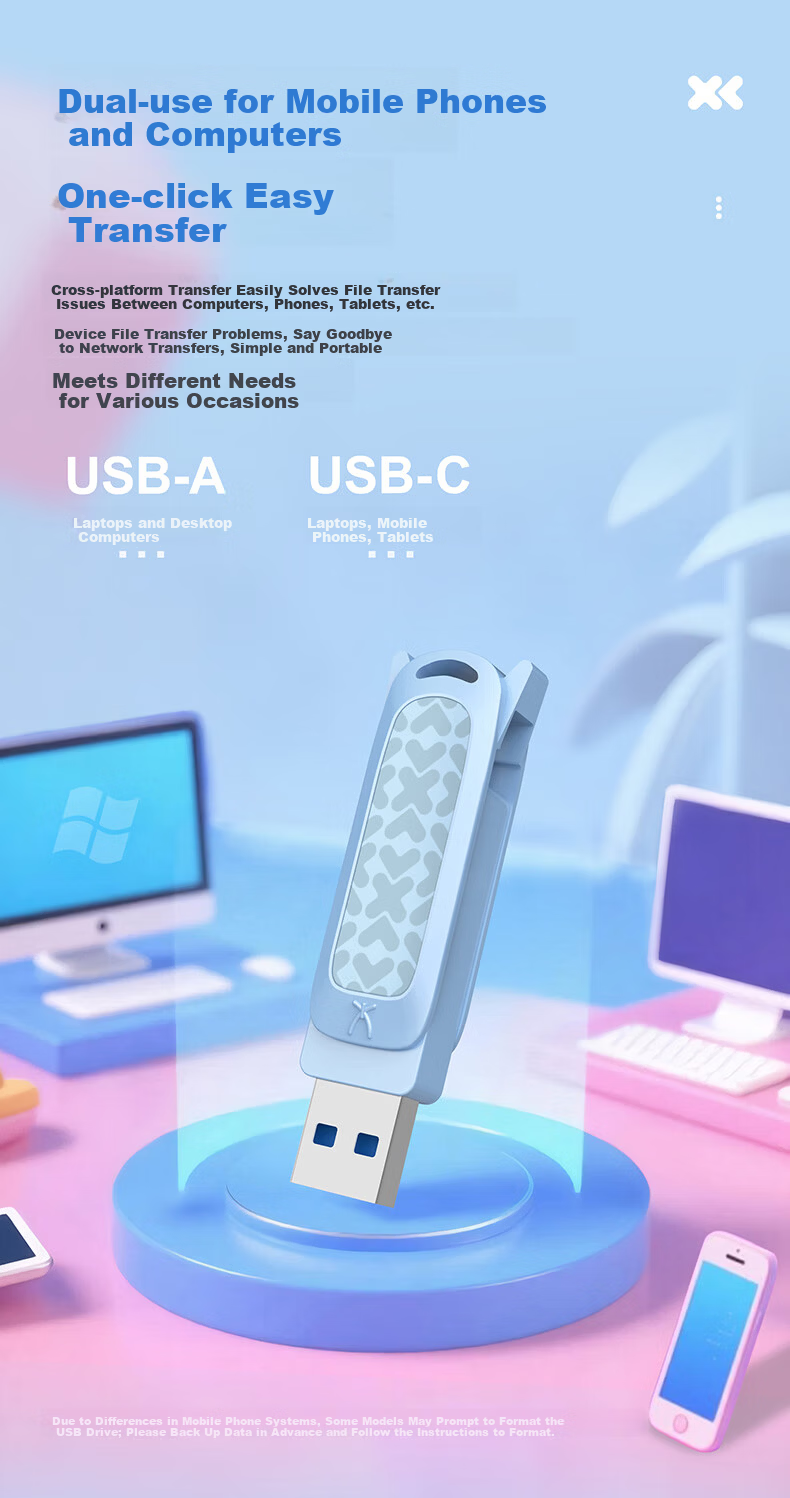 Lenovo 128GB Xiaoxin Solid State USB Flash Drive, Read Speed up to 550MB/s, Dual Interface USB3.2&Type-C, Large Capacity Universal Flash Drive for Study, Office, Mobile Phones And Computers, Pear Yellow 2
