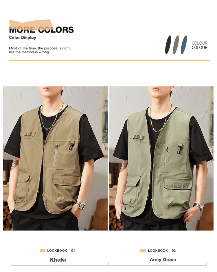 TUCANO Men's Summer Outdoor Workwear Vest Fashionable Sleeveless V-Neck Jacket Military Green 3XL 3