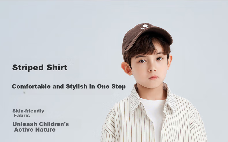 Luomeng Children's White Base Coffee-Colored Long-Sleeve Striped Shirt, Boys' Preppy Style Casual Versatile Spring And Autumn Shirt, White, Size 170 6