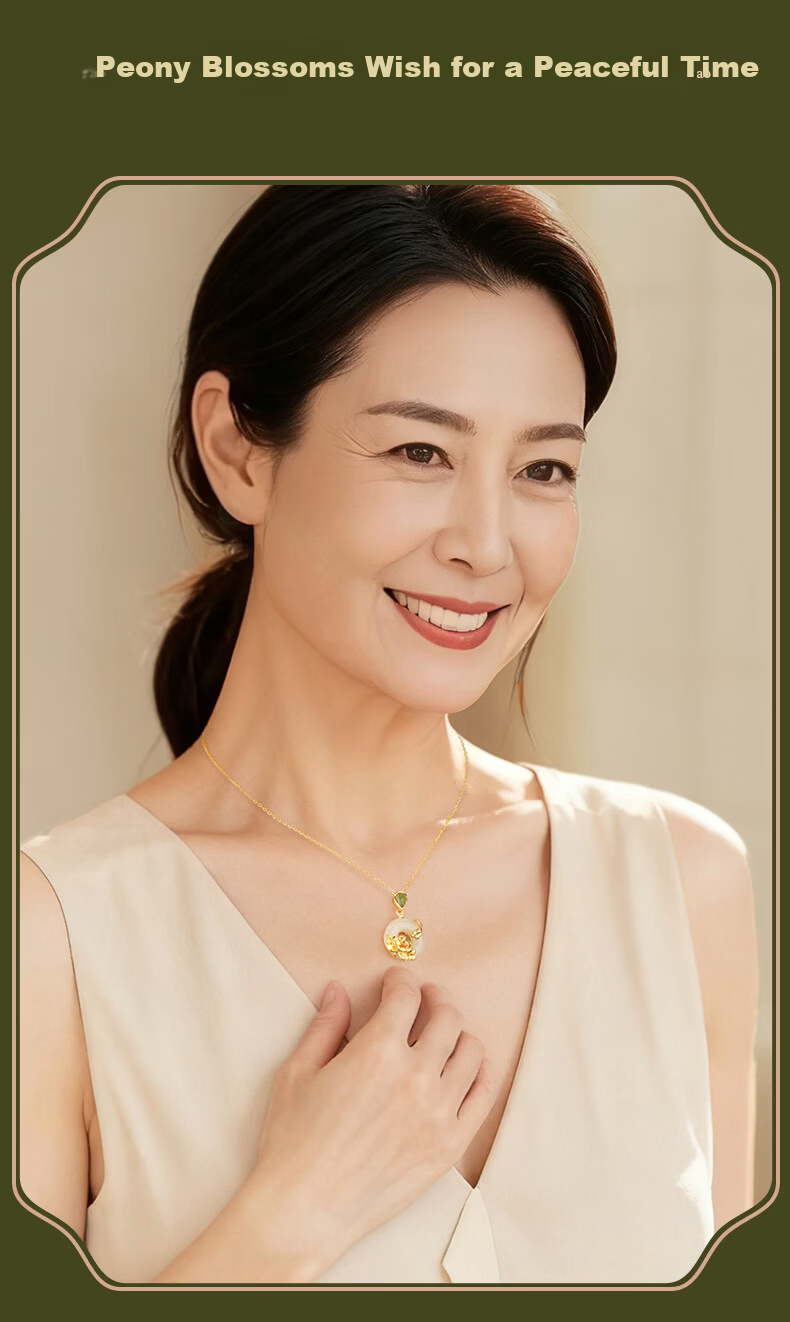 Zhenshangyin Chinese Gold Hetian Jade Peace Buckle Silver Necklace for Women, Mother's Day Gift, Practical Birthday Present for Elders 6