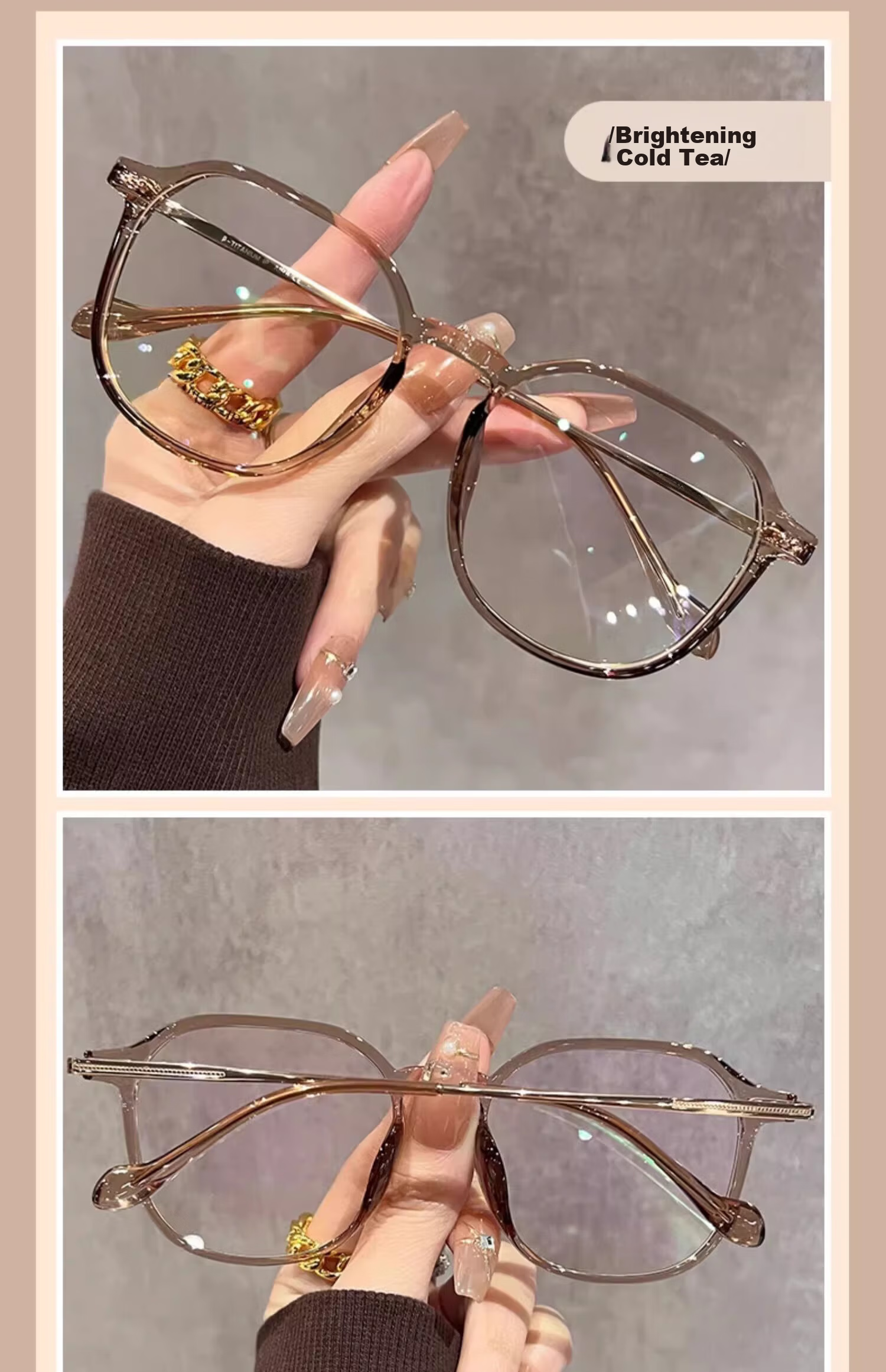 Boshide Blue Light Blocking Glasses, Lightweight Large Frame Korean Style for Women, Natural Look Enhancer, Anti-Myopia, 400 Degree Cool Tea Color 9