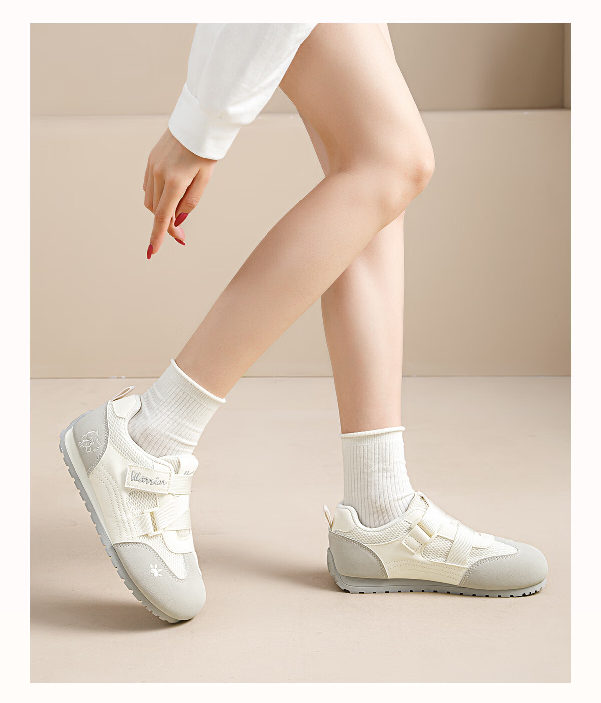 Warrior Mesh Women's Sneakers German Training Shoes New Summer Thick Sole Height Increasing Casual Velcro Sports Shoes Light Gray 37 13