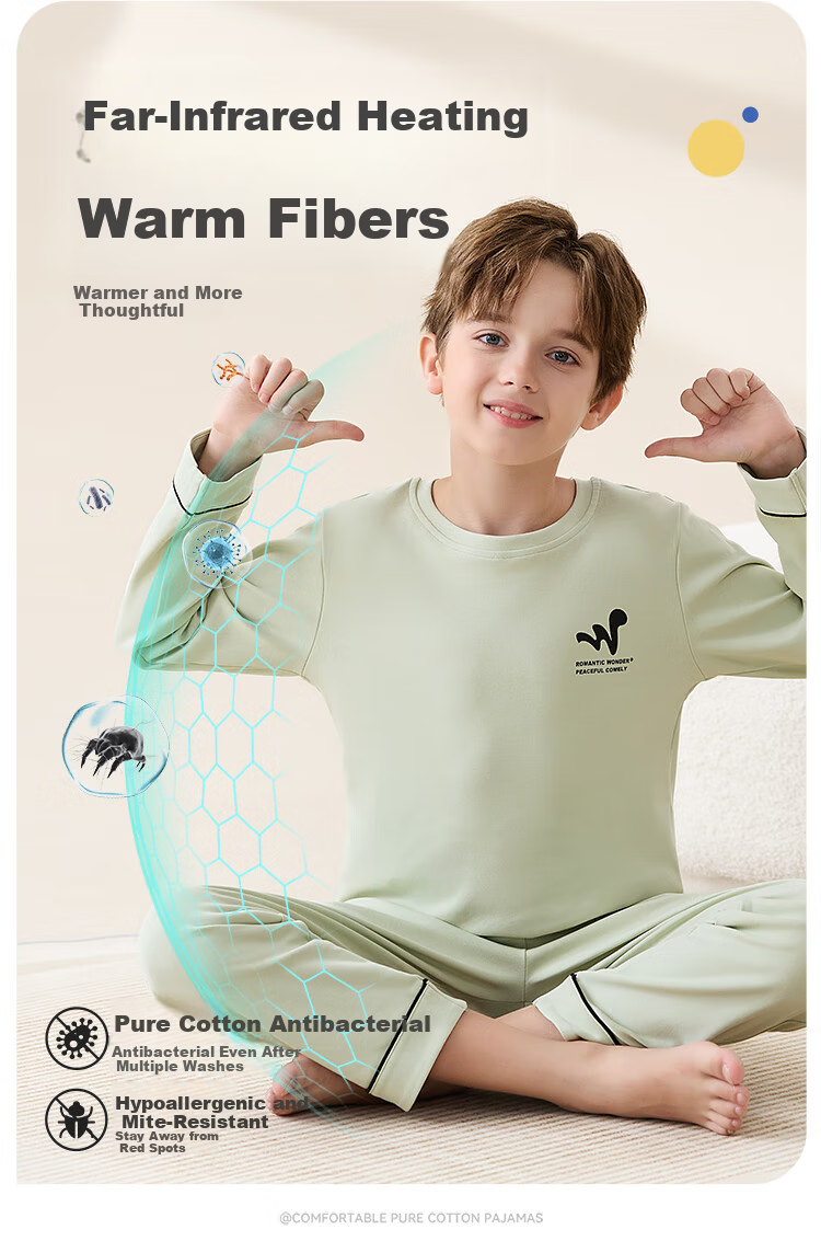 Hodo Children's Cotton Sleepwear Class A Homewear Set Boys Mid-Large Kids Spring Autumn Long Sleeve Long Pants Loose Comfortable Set 9