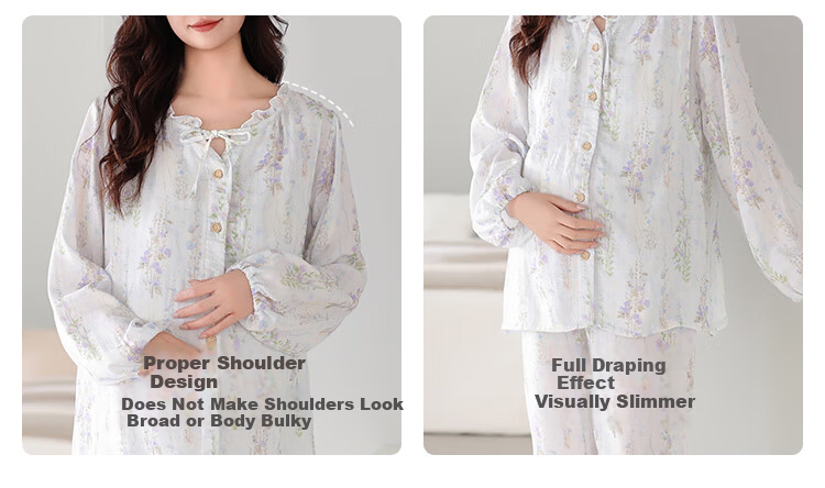 JOYNCLEON Summer Thin Bamboo Cotton Maternity Pajamas Postpartum Nursing Hospital Gown with Chest Pads Homewear Blue L Jyz157092 17