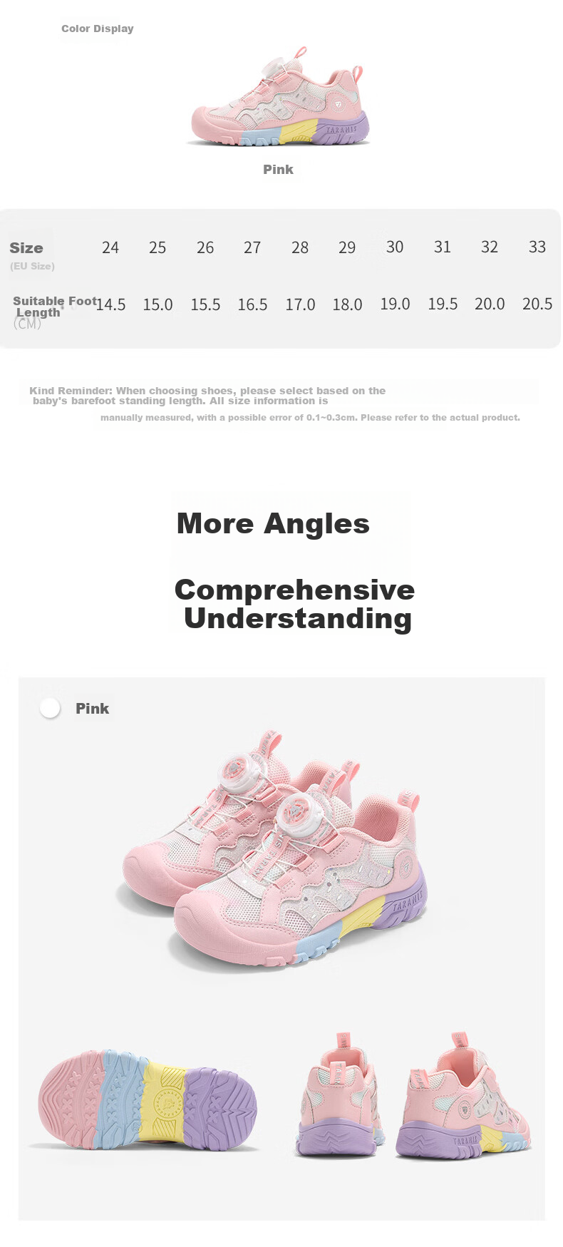 TARANIS Kids Sports Shoes Spring Summer New Girls Outdoor Soft Sole Running Shoes Pink Size 29 5