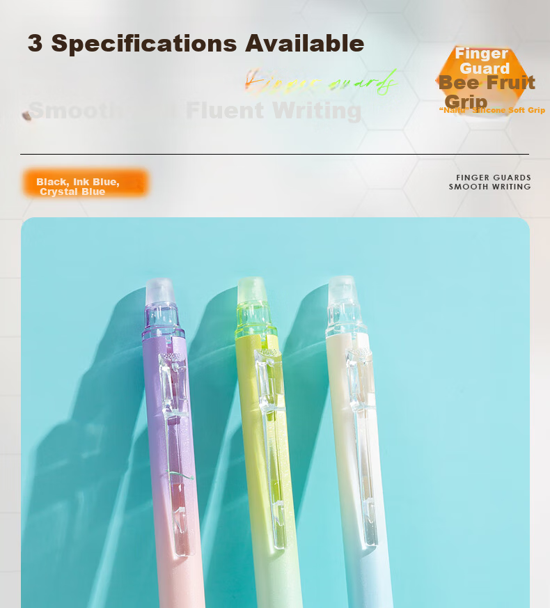 M&G Stationery Retractable Erasable Gel Pen Crystal Blue 0.5mm ST Tip Finger Guard Honeycomb Grip Anti-Slip Pen Grip for Elementary Students Handwriting Practice 2 Pieces Random AKPJ8605B2-ZZ 10