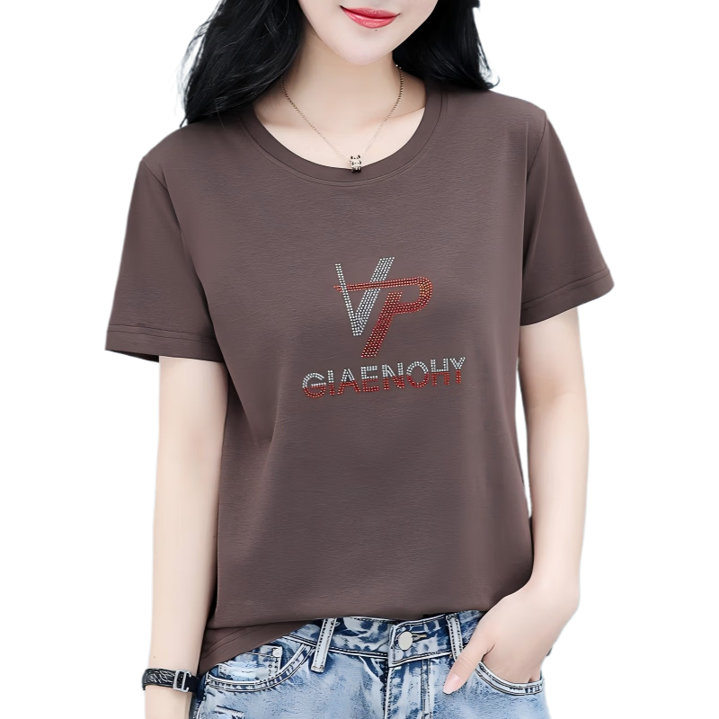 AEMAPE Women's Short Sleeve Summer 2026 New Mid-Age Thin Loose Fit Crew Neck T-Shirt