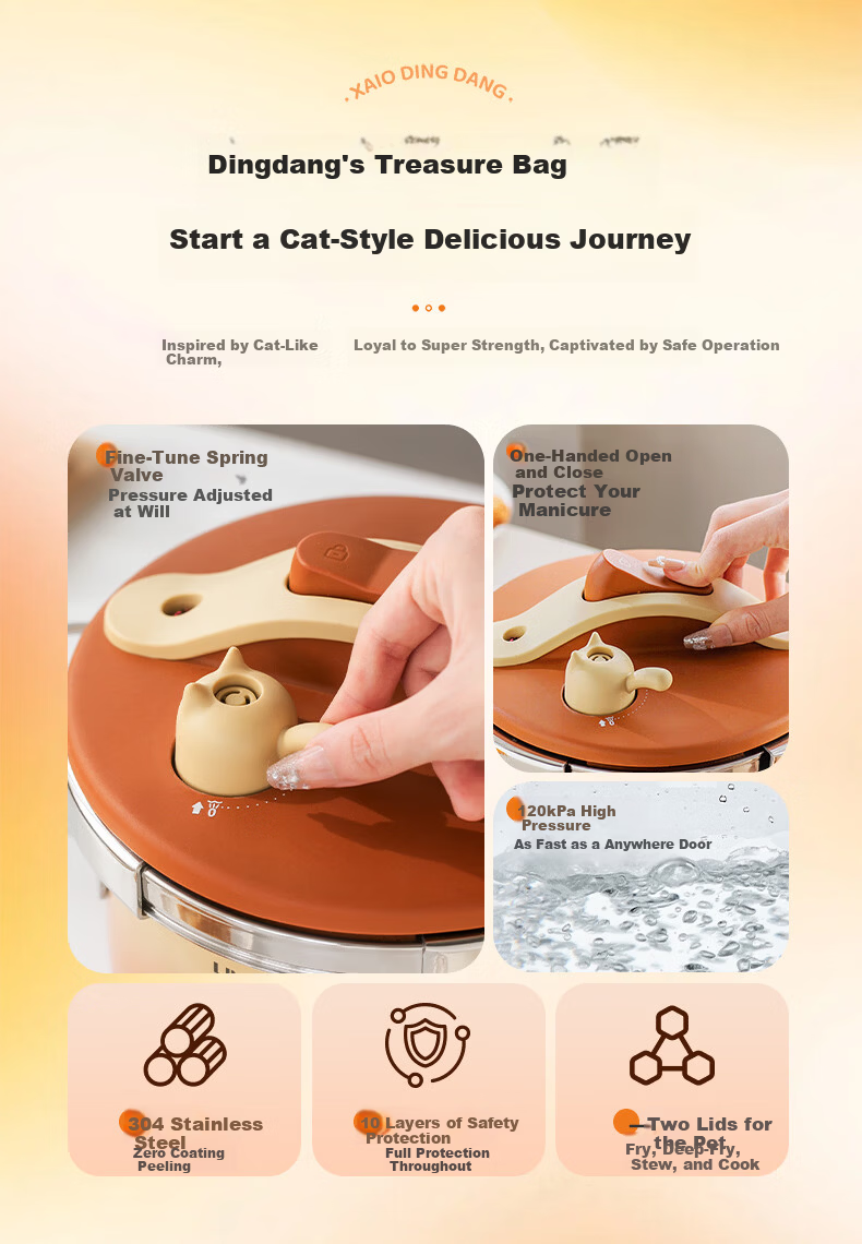 LINKFAIR Dingdang Mini Pressure Cooker Small Household Explosion-Proof One-Touch Open Close 1-2 Person Mini Pressure Cooker Compatible with Gas and Induction Cookers 2