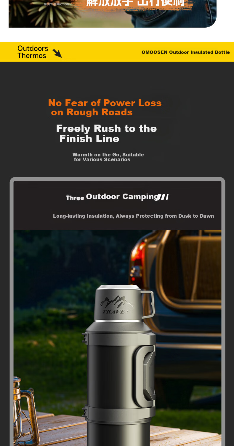 XDO Insulated Thermal Flask Large Capacity Outdoor Car Travel Water Bottle 316 Stainless Steel Lid Portable Home Use 12