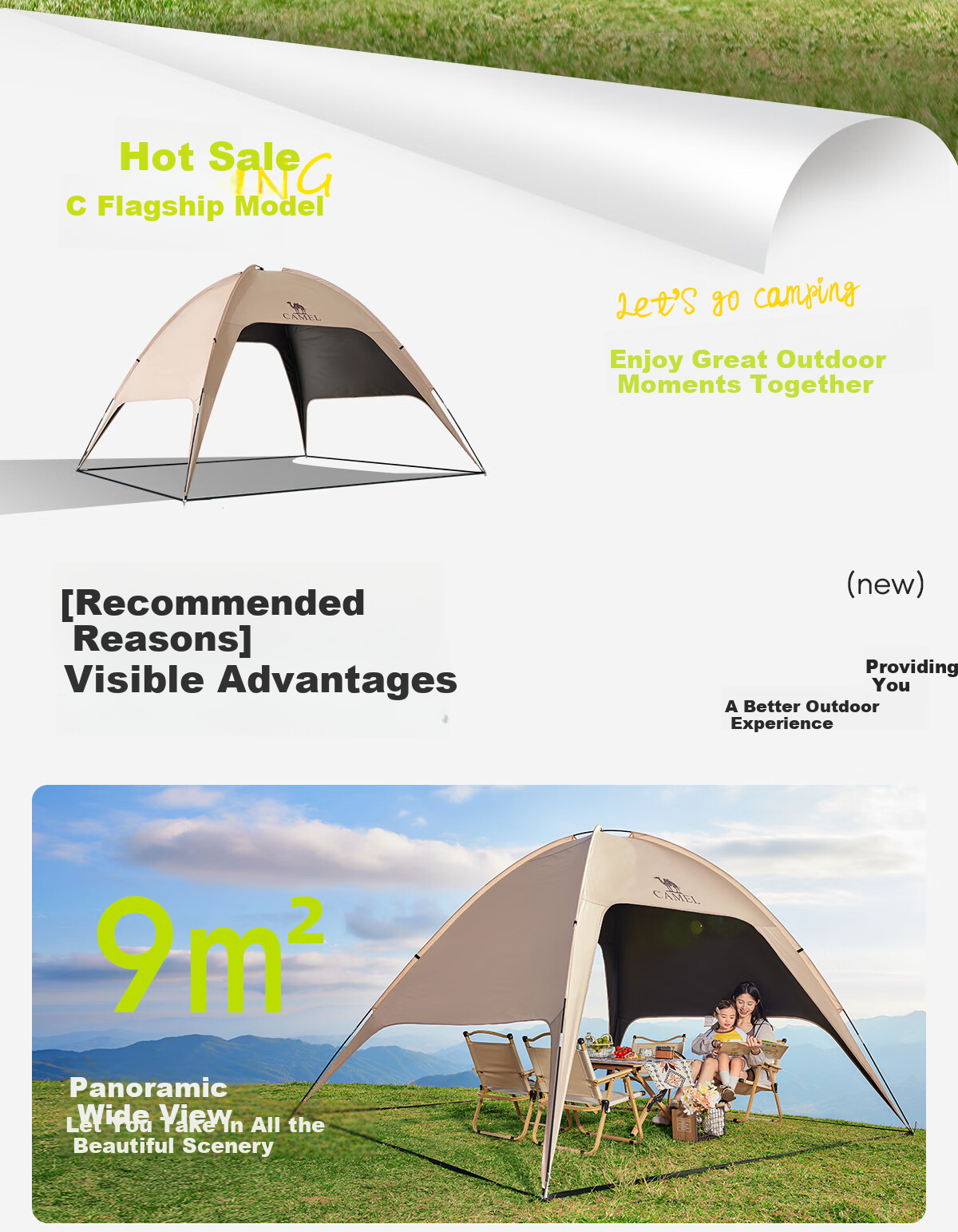 CAMEL Dome Canopy Tent Outdoor Camping Integrated Sunshade Black Coated Easy Quick-Open Umbrella Fabric 2025 New Model 4002 3