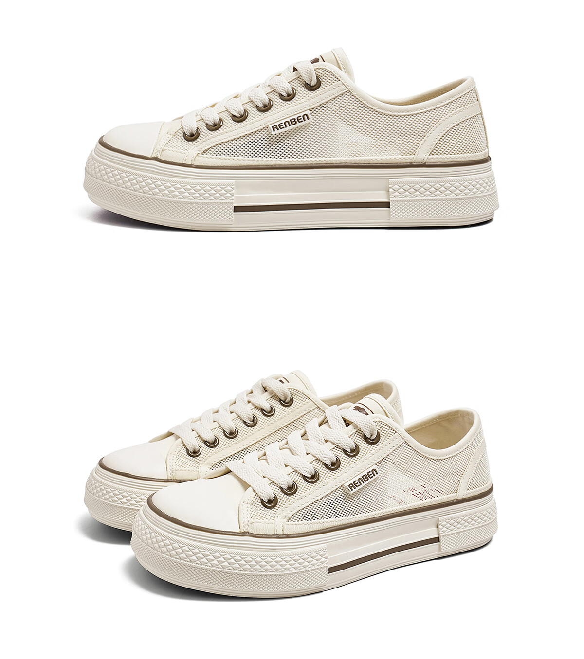 Renben Official Website Women's Casual Beige Mesh Canvas Sneakers Summer New Style Size 38 11