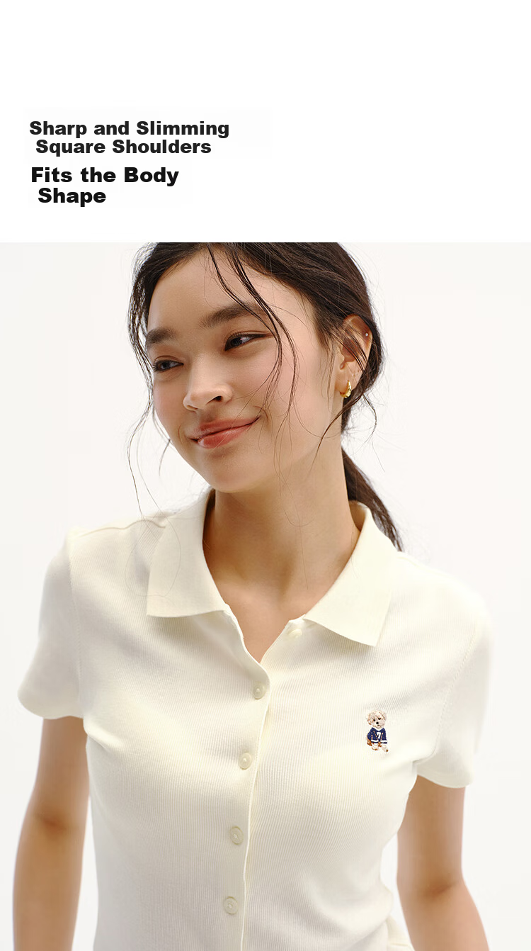Semir Mall Same Style | Women's Summer Polo Shirt with Puppy Embroidery, Slim Fit, Straight Shoulder 2026 Simple Cardigan 101326115008 8