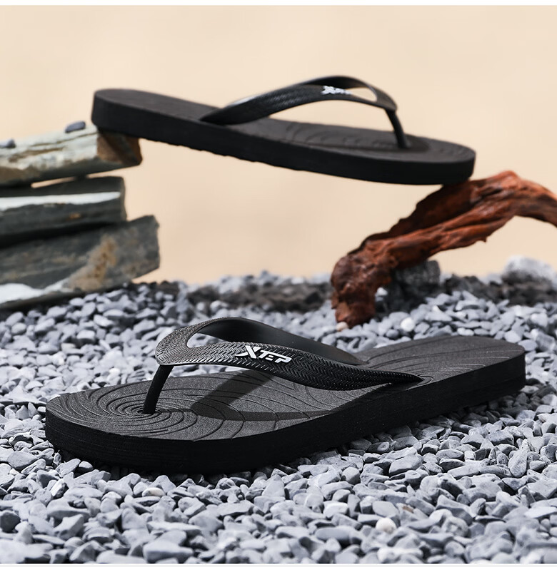 XTEP Men's Sports Flip Flops Summer Beach Shoes Soft Sole Thong Sandals A065 Black Red Size 39 2
